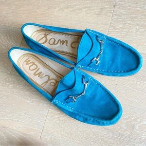 SAM EDELMAN Talia Horsebit Loafers Turquoise Blue Suede Leather 9.5 Preloved